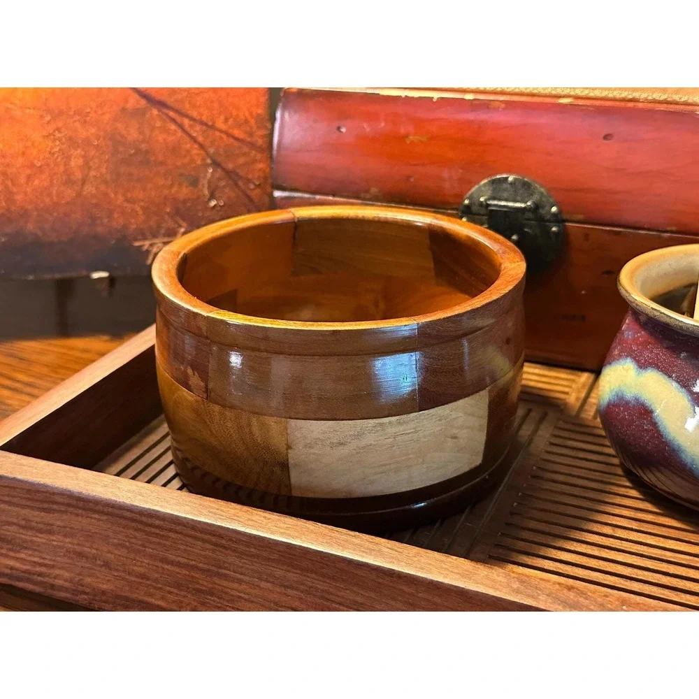Vintage Hand-Turned Segmented Wood Bowl Artisan Crafted 6